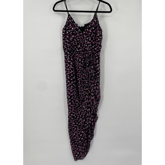 Karina Grimaldi Marissa Slip Dress Faux Wrap Side Slit Metallic Purple Black L - Picture 4 of 10